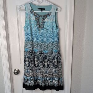 White House Black Market Blue Patterned Dress